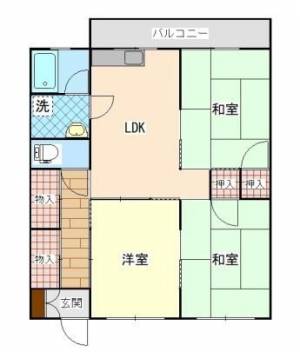 西岡マンション　伊予三島の3DK賃貸マンション 102の間取り画像