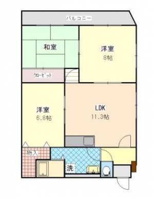 ぐりーんヒルズ中之庄　伊予三島の3LDK賃貸マンション 101の間取り画像