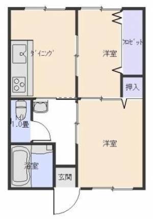 森井ハイツ　伊予三島の2DK賃貸マンション 202の間取り画像