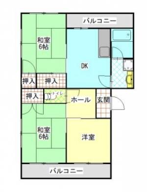 ヒノデハイツ　川之江の3DK賃貸マンション 302の間取り画像