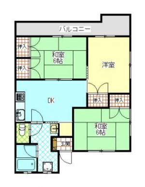 ウエストヒルズ　伊予三島の3DK賃貸マンション 202の間取り画像