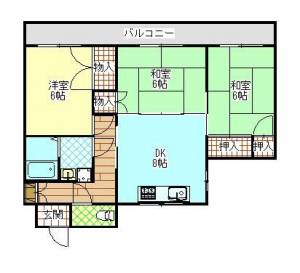 宝洞山ハイツ　川之江の3DK賃貸マンション 403の間取り画像