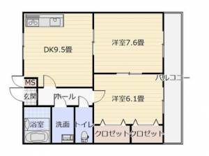 ヴェルデコート　川之江の2DK賃貸マンション 201の間取り画像