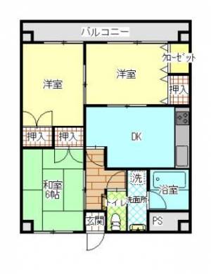 スカイハイツ南　伊予三島の3DK賃貸マンション 201の間取り画像