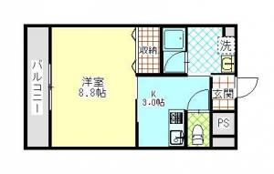 キャッスル三島　伊予三島の1K賃貸マンション 304の間取り画像