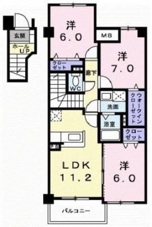 ビサイド・スリー　伊予三島の3LDK賃貸マンション 402の間取り画像