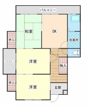 サンハイム宮崎　伊予寒川の3DK賃貸マンション 2Fヒガシの間取り画像