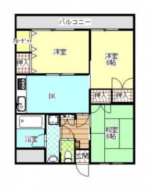 スカイハイツ南　伊予三島の3DK賃貸マンション 102の間取り画像