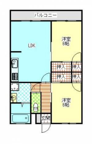 大門ハイツ　川之江の2LDK賃貸マンション 105の間取り画像