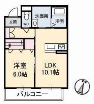 アトリエール上分　川之江の1LDK賃貸マンション 202の間取り画像