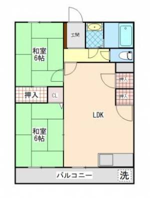 ササキハイツ　伊予寒川の2LDK賃貸マンション 202の間取り画像