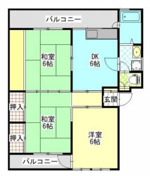 ミヤザキ第５マンション　伊予三島の3DK賃貸マンション 403の間取り画像