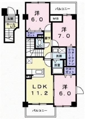 ビサイド・スリー　伊予三島の3LDK賃貸マンション 201の間取り画像