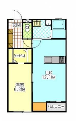 アデリー　伊予三島の1LDK賃貸アパート 106の間取り画像