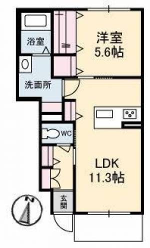 ヴィアソーレ妻鳥Ⅱ　川之江の1LDK賃貸アパート 103の間取り画像