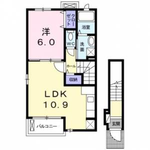 シエロＢ　伊予三島の1LDK賃貸アパート 201の間取り画像