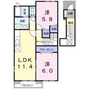 リバービレッジＢ　赤星の2LDK賃貸アパート 203の間取り画像