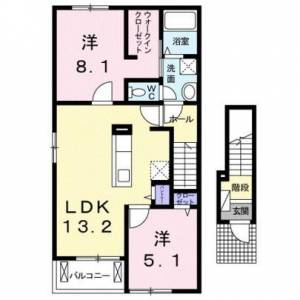 セントラル　ビオーラＡ　川之江の2LDK賃貸アパート 201の間取り画像