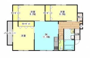 メゾンあさひ　川之江の3LDK賃貸アパート A-3の間取り画像