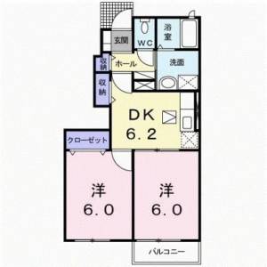 ヒル　サイド　ファミリア　伊予三島の2DK賃貸アパート 103の間取り画像