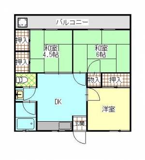 森の上ハイツ　伊予三島の3DK賃貸アパート 201の間取り画像