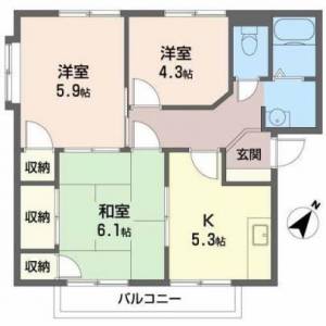 コートハウスコスモスA　伊予三島の3K賃貸アパート 202の間取り画像