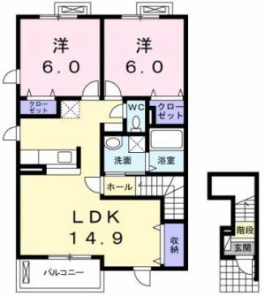 リスティ　ストロイエⅠ　川之江の2LDK賃貸アパート 201の間取り画像