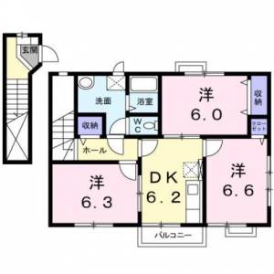 ボヌール幸蔵Ｂ　伊予三島の3DK賃貸アパート 201の間取り画像