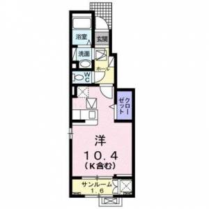 ハッピー大道タウン　Ⅱ　伊予寒川のワンルーム賃貸アパート 105の間取り画像