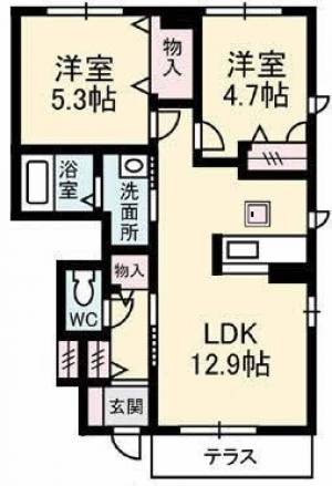 シャーメゾンサンヒルズB　伊予三島の2LDK賃貸アパート 105の間取り画像