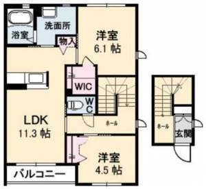 シャーメゾンユイナB　伊予三島の2LDK賃貸アパート 205の間取り画像