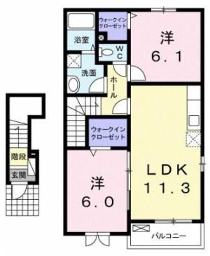 アウローラ　ヌフⅠ　伊予土居の2LDK賃貸アパート 203の間取り画像