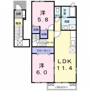 リバービレッジＢ　赤星の2LDK賃貸アパート 201の間取り画像