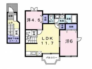 リビエラＯｓａｄａ　Ⅰ　赤星の2LDK賃貸アパート 201の間取り画像