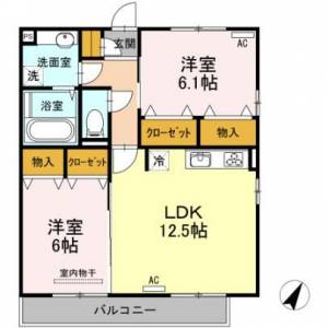 ラルーチェⅡ　-の2LDK賃貸アパート 205の間取り画像