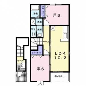 シェモア・長田　Ｎ　赤星の2LDK賃貸アパート 203の間取り画像