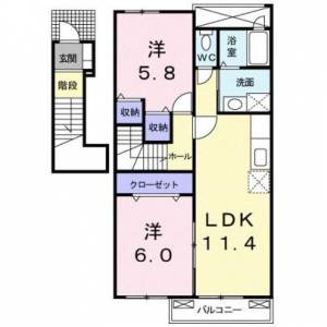 ヒル　サイド　ファミリア　伊予三島の2LDK賃貸アパート 203の間取り画像