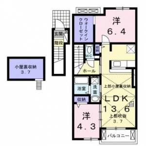 エストレーラⅡ　Ｂ　川之江の2LDK賃貸アパート 203の間取り画像