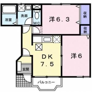 アブニ-ル　Ｓａｄａｏｋａ　赤星の2DK賃貸アパート 102の間取り画像