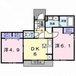 アブニ-ルＳａｄａｏｋａⅡ　赤星の2DK賃貸アパート 101の間取り画像