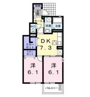 イオラニ２３　Ｂ　伊予寒川の2DK賃貸アパート 101の間取り画像