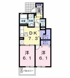 イオラニ２３　Ｂ　伊予寒川の2DK賃貸アパート 102の間取り画像