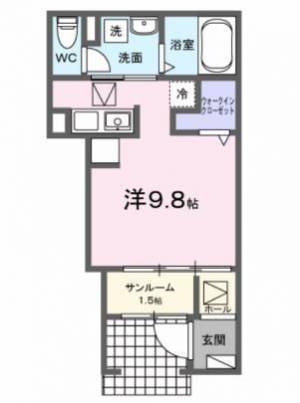 カルムⅢ　伊予三島のワンルーム賃貸アパート 106の間取り画像