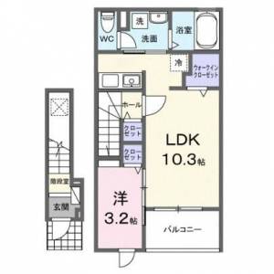 カルムⅢ　伊予三島の1LDK賃貸アパート 205の間取り画像