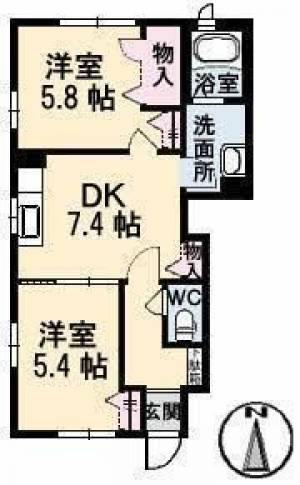 シャーメゾン長津　赤星の2DK賃貸アパート 103の間取り画像