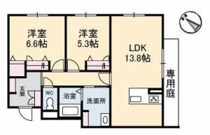 アル　クレスト　伊予三島の2LDK賃貸アパート 101の間取り画像