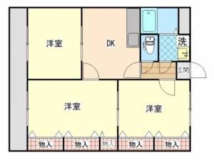 ビューテラス福田　伊予三島の3DK賃貸アパート 202の間取り画像