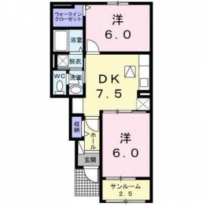 ポルト・クレアⅢ　伊予三島の2DK賃貸アパート 103の間取り画像