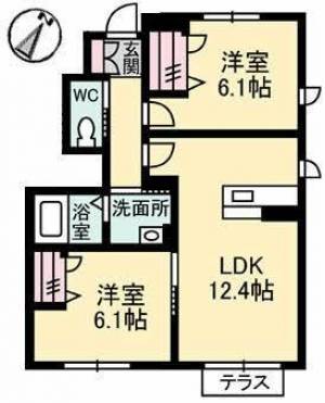 ソラーナ　タカハシ　伊予土居の2LDK賃貸アパート 101の間取り画像