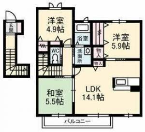 グランマスト下柏　伊予三島の3LDK賃貸アパート 206の間取り画像